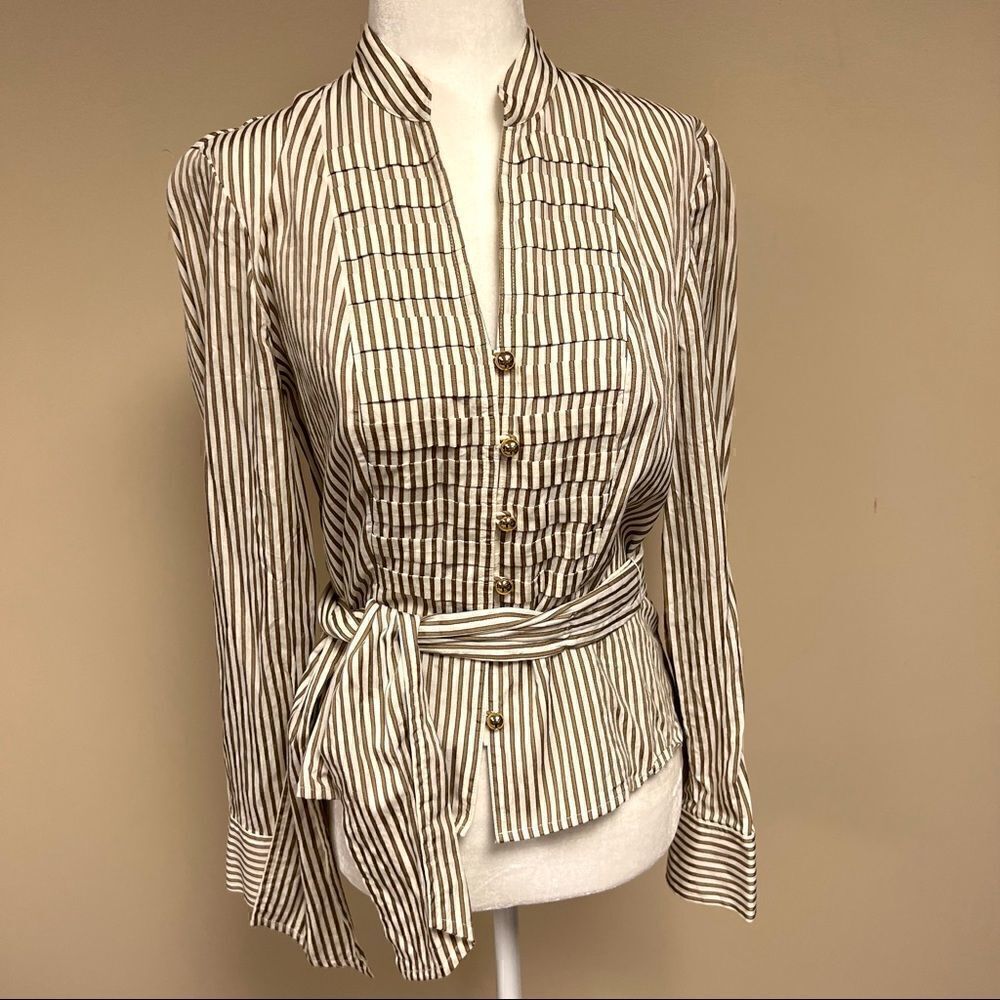 Jones New York pleated front striped button down. S